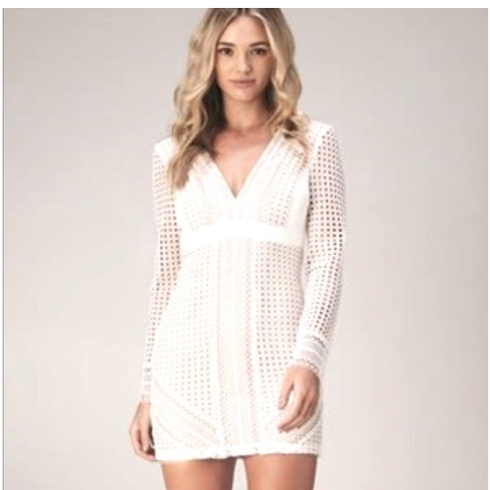 Bardot Womens Ivory V Neck Clio Paneled Lace Trim Dress Sz 6